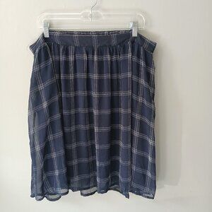 Molly and Isadora Size 1x Women's Skirt Plaid Pleated Blue White Lined NWT Sheer